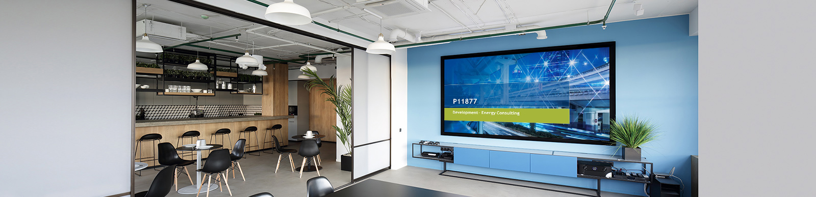 Slide projector in high-tech blue room
